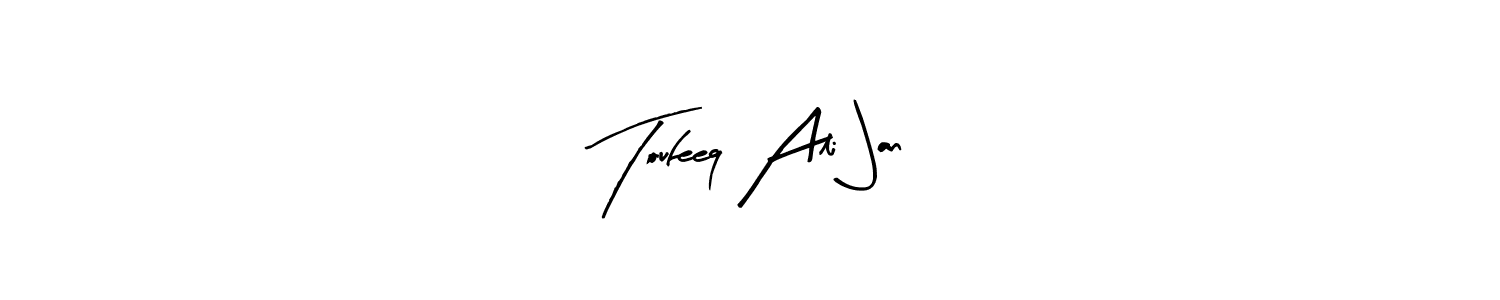 Arty Signature is a professional signature style that is perfect for those who want to add a touch of class to their signature. It is also a great choice for those who want to make their signature more unique. Get Toufeeq Ali Jan name to fancy signature for free. Toufeeq Ali Jan signature style 8 images and pictures png