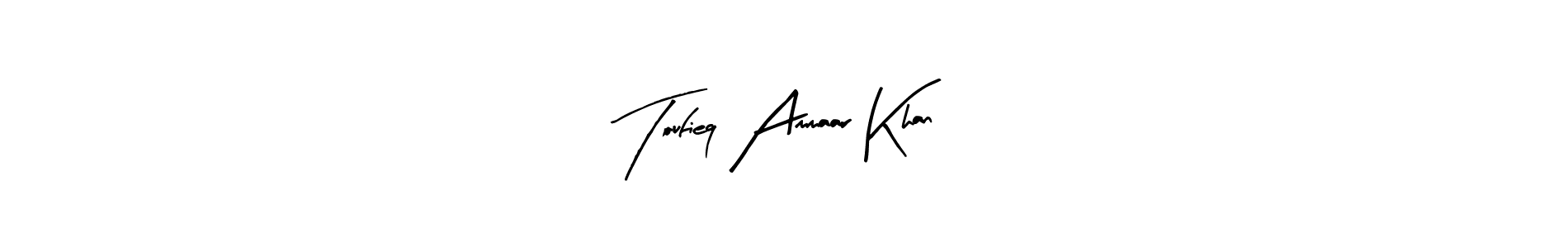Create a beautiful signature design for name Toufieq Ammaar Khan. With this signature (Arty Signature) fonts, you can make a handwritten signature for free. Toufieq Ammaar Khan signature style 8 images and pictures png