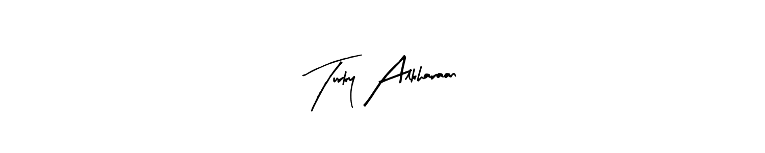 The best way (Arty Signature) to make a short signature is to pick only two or three words in your name. The name Turky Alkharaan include a total of six letters. For converting this name. Turky Alkharaan signature style 8 images and pictures png