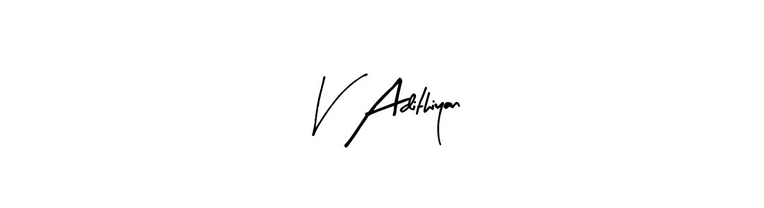 Create a beautiful signature design for name V Adithiyan. With this signature (Arty Signature) fonts, you can make a handwritten signature for free. V Adithiyan signature style 8 images and pictures png