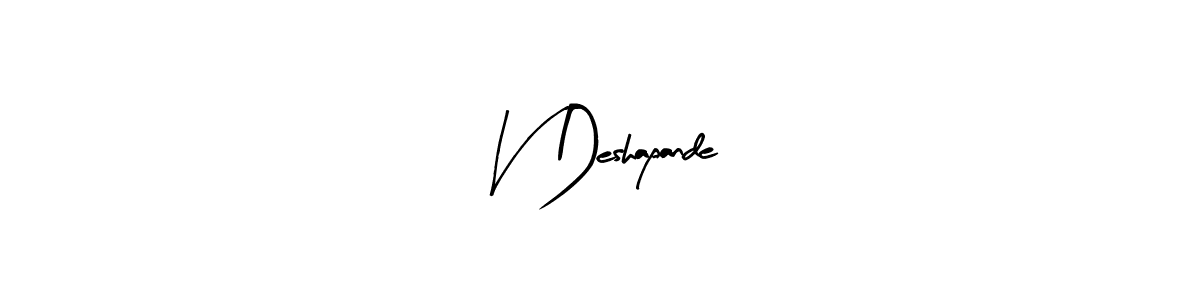How to make V Deshapande name signature. Use Arty Signature style for creating short signs online. This is the latest handwritten sign. V Deshapande signature style 8 images and pictures png