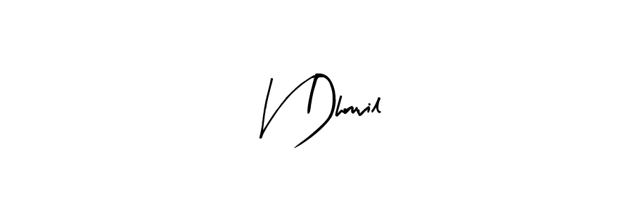 if you are searching for the best signature style for your name V Dhruvil. so please give up your signature search. here we have designed multiple signature styles  using Arty Signature. V Dhruvil signature style 8 images and pictures png