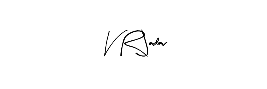 The best way (Arty Signature) to make a short signature is to pick only two or three words in your name. The name V R Jadav include a total of six letters. For converting this name. V R Jadav signature style 8 images and pictures png