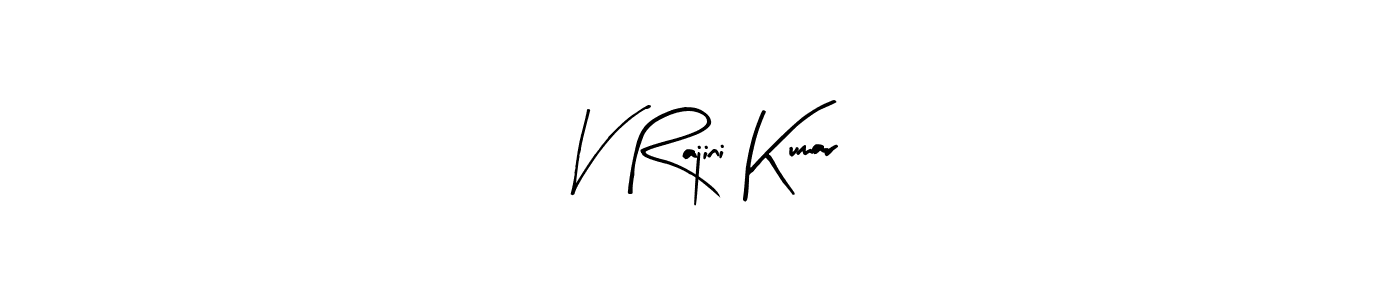 The best way (Arty Signature) to make a short signature is to pick only two or three words in your name. The name V Rajini Kumar include a total of six letters. For converting this name. V Rajini Kumar signature style 8 images and pictures png