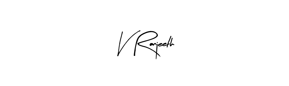 How to make V Ranjeeth name signature. Use Arty Signature style for creating short signs online. This is the latest handwritten sign. V Ranjeeth signature style 8 images and pictures png