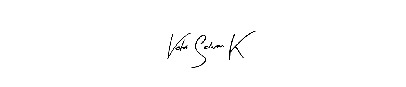 The best way (Arty Signature) to make a short signature is to pick only two or three words in your name. The name Vetri Selvan K include a total of six letters. For converting this name. Vetri Selvan K signature style 8 images and pictures png