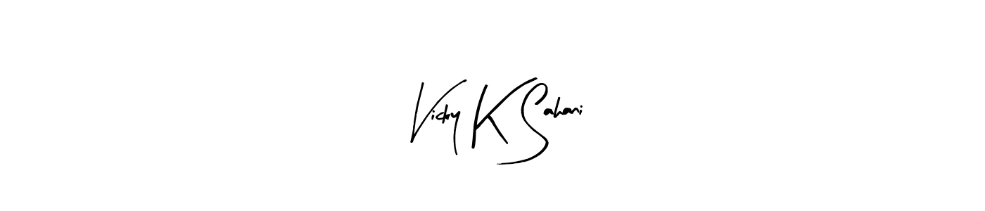 Arty Signature is a professional signature style that is perfect for those who want to add a touch of class to their signature. It is also a great choice for those who want to make their signature more unique. Get Vicky K Sahani name to fancy signature for free. Vicky K Sahani signature style 8 images and pictures png