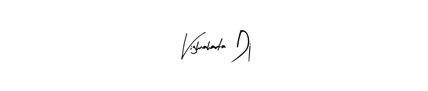 The best way (Arty Signature) to make a short signature is to pick only two or three words in your name. The name Vighnaharta Dj include a total of six letters. For converting this name. Vighnaharta Dj signature style 8 images and pictures png