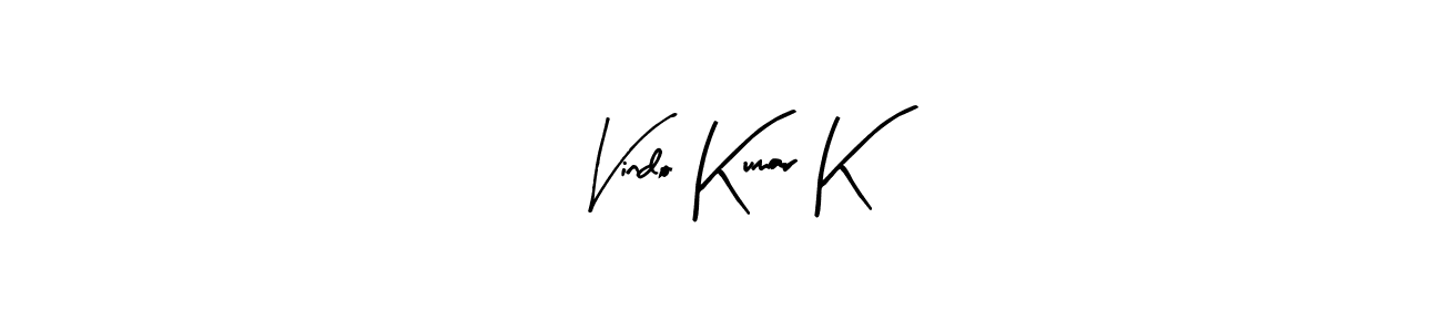 How to make Vindo Kumar K name signature. Use Arty Signature style for creating short signs online. This is the latest handwritten sign. Vindo Kumar K signature style 8 images and pictures png