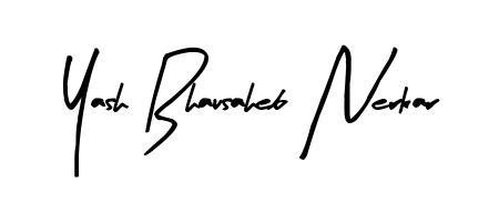 The Arty Signature typeface gives name Yash Bhausaheb Nerkar a refined look. Suitable for certificates, diplomas, and official verification. Yash Bhausaheb Nerkar signature style 8 images and pictures png