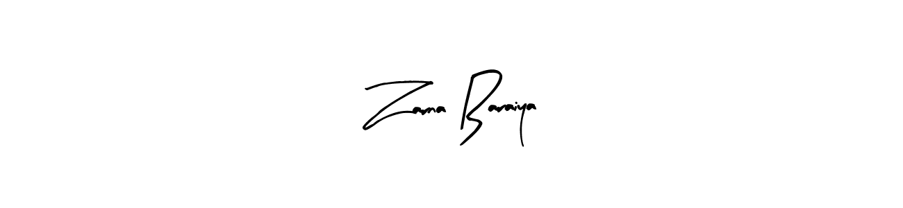 How to make Zarna Baraiya name signature. Use Arty Signature style for creating short signs online. This is the latest handwritten sign. Zarna Baraiya signature style 8 images and pictures png