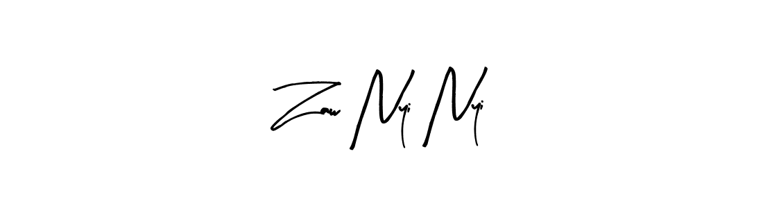 How to make Zaw Nyi Nyi name signature. Use Arty Signature style for creating short signs online. This is the latest handwritten sign. Zaw Nyi Nyi signature style 8 images and pictures png