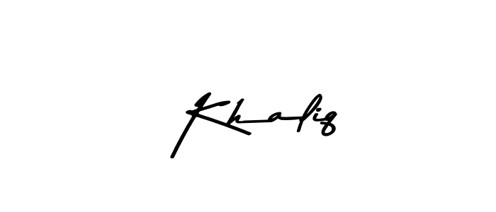 Use a signature maker to create a handwritten signature online. With this signature software, you can design (Asem Kandis PERSONAL USE) your own signature for name  Khaliq.  Khaliq signature style 9 images and pictures png