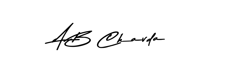 How to make A B Chavda name signature. Use Asem Kandis PERSONAL USE style for creating short signs online. This is the latest handwritten sign. A B Chavda signature style 9 images and pictures png