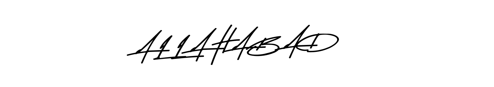 How to make A L L A H A B A D name signature. Use Asem Kandis PERSONAL USE style for creating short signs online. This is the latest handwritten sign. A L L A H A B A D signature style 9 images and pictures png