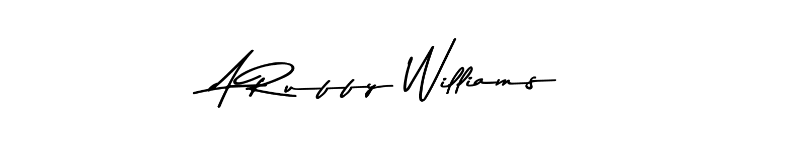 How to make A Ruffy Williams name signature. Use Asem Kandis PERSONAL USE style for creating short signs online. This is the latest handwritten sign. A Ruffy Williams signature style 9 images and pictures png