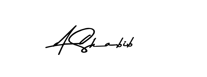 How to make A Shabib name signature. Use Asem Kandis PERSONAL USE style for creating short signs online. This is the latest handwritten sign. A Shabib signature style 9 images and pictures png