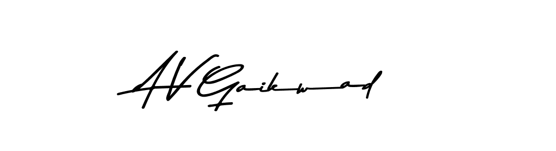 How to make A V Gaikwad name signature. Use Asem Kandis PERSONAL USE style for creating short signs online. This is the latest handwritten sign. A V Gaikwad signature style 9 images and pictures png