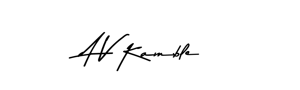 How to make A V Kamble name signature. Use Asem Kandis PERSONAL USE style for creating short signs online. This is the latest handwritten sign. A V Kamble signature style 9 images and pictures png