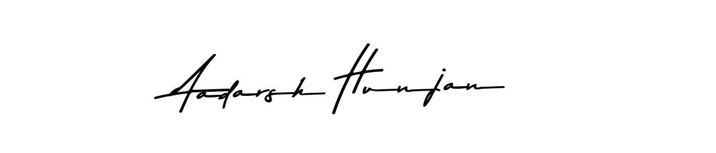 How to make Aadarsh Hunjan name signature. Use Asem Kandis PERSONAL USE style for creating short signs online. This is the latest handwritten sign. Aadarsh Hunjan signature style 9 images and pictures png