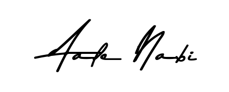 A sleek calligraphic signature for name Aale Nabi utilizing Asem Kandis PERSONAL USE styling. Great for adding personal signatures to photos and art. Aale Nabi signature style 9 images and pictures png