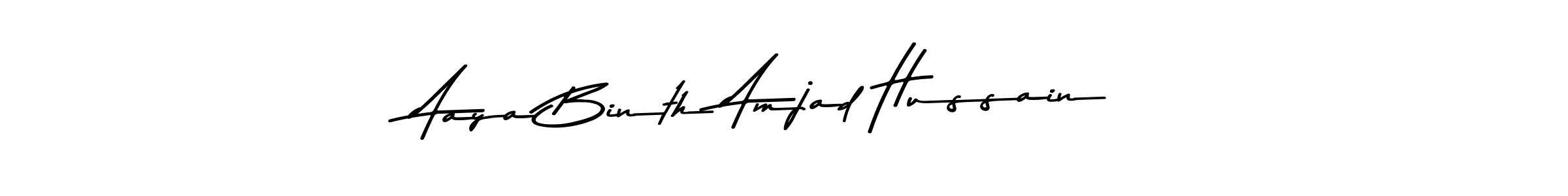 The best way (Asem Kandis PERSONAL USE) to make a short signature is to pick only two or three words in your name. The name Aaya Binth Amjad Hussain include a total of six letters. For converting this name. Aaya Binth Amjad Hussain signature style 9 images and pictures png