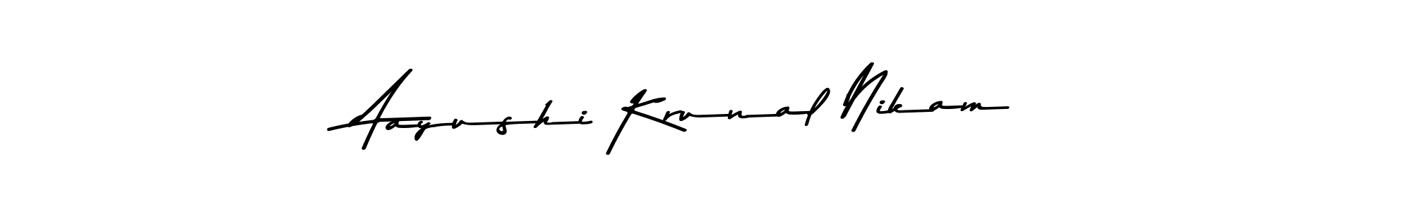 How to make Aayushi Krunal Nikam name signature. Use Asem Kandis PERSONAL USE style for creating short signs online. This is the latest handwritten sign. Aayushi Krunal Nikam signature style 9 images and pictures png