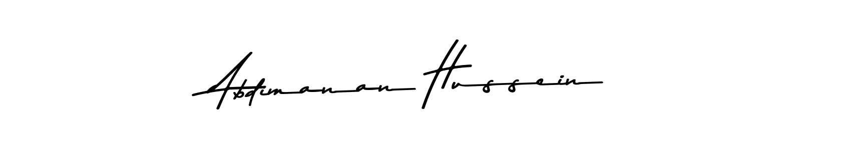 Make a beautiful signature design for name Abdimanan Hussein. With this signature (Asem Kandis PERSONAL USE) style, you can create a handwritten signature for free. Abdimanan Hussein signature style 9 images and pictures png