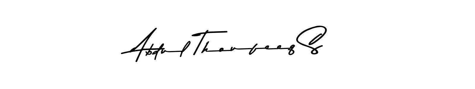 This is the best signature style for the Abdul Thoufeeq S name. Also you like these signature font (Asem Kandis PERSONAL USE). Mix name signature. Abdul Thoufeeq S signature style 9 images and pictures png