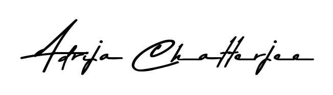 The Asem Kandis PERSONAL USE typeface gives name Adrija Chatterjee a refined look. Suitable for certificates, diplomas, and official verification. Adrija Chatterjee signature style 9 images and pictures png