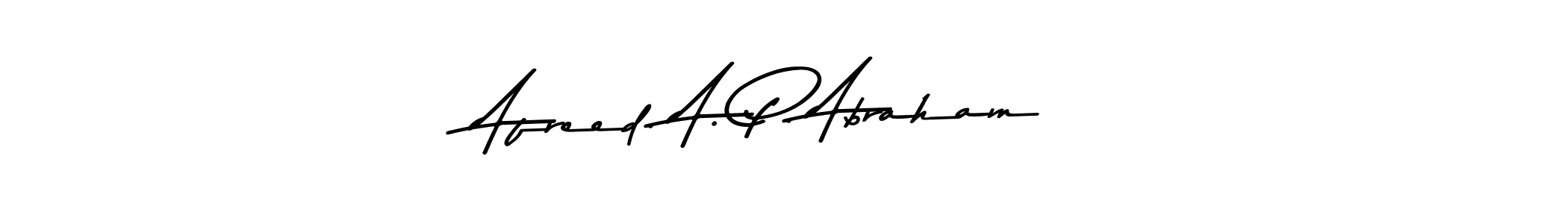 The best way (Asem Kandis PERSONAL USE) to make a short signature is to pick only two or three words in your name. The name Afreed. A. P. Abraham include a total of six letters. For converting this name. Afreed. A. P. Abraham signature style 9 images and pictures png