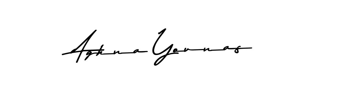 How to make Aghna Younas name signature. Use Asem Kandis PERSONAL USE style for creating short signs online. This is the latest handwritten sign. Aghna Younas signature style 9 images and pictures png