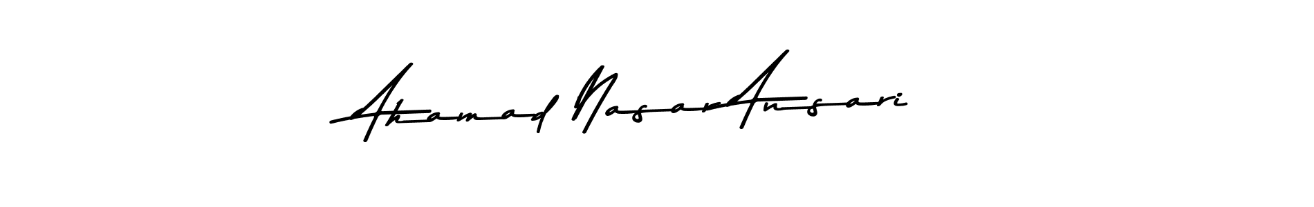 The best way (Asem Kandis PERSONAL USE) to make a short signature is to pick only two or three words in your name. The name Ahamad Nasar Ansari include a total of six letters. For converting this name. Ahamad Nasar Ansari signature style 9 images and pictures png