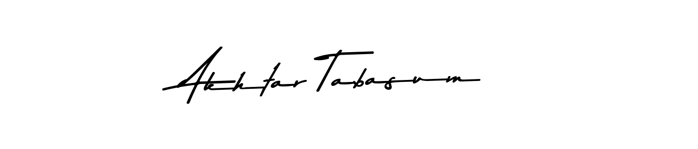 How to make Akhtar Tabasum name signature. Use Asem Kandis PERSONAL USE style for creating short signs online. This is the latest handwritten sign. Akhtar Tabasum signature style 9 images and pictures png