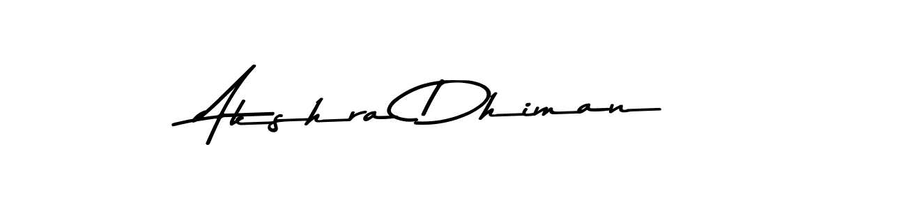 How to make Akshra Dhiman name signature. Use Asem Kandis PERSONAL USE style for creating short signs online. This is the latest handwritten sign. Akshra Dhiman signature style 9 images and pictures png