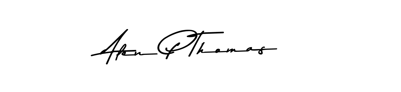 How to make Alen P Thomas name signature. Use Asem Kandis PERSONAL USE style for creating short signs online. This is the latest handwritten sign. Alen P Thomas signature style 9 images and pictures png