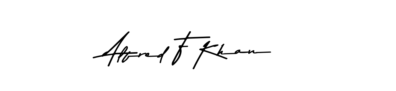 Create a beautiful signature design for name Alfred F Khan. With this signature (Asem Kandis PERSONAL USE) fonts, you can make a handwritten signature for free. Alfred F Khan signature style 9 images and pictures png