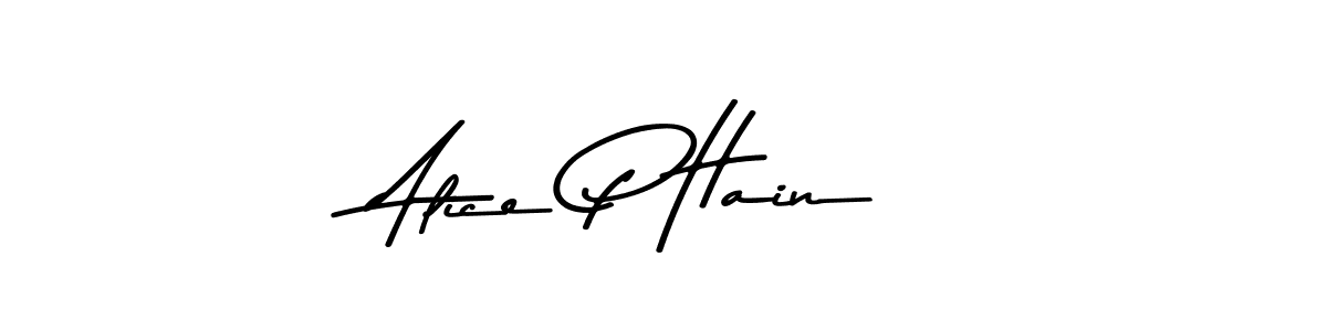 How to make Alice P Hain name signature. Use Asem Kandis PERSONAL USE style for creating short signs online. This is the latest handwritten sign. Alice P Hain signature style 9 images and pictures png