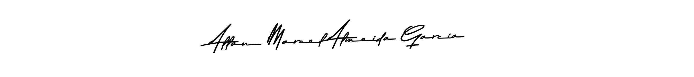 Create a beautiful signature design for name Allan Marcel Almeida Garcia. With this signature (Asem Kandis PERSONAL USE) fonts, you can make a handwritten signature for free. Allan Marcel Almeida Garcia signature style 9 images and pictures png