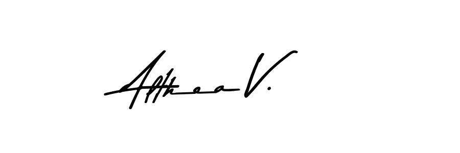 How to make Althea V. name signature. Use Asem Kandis PERSONAL USE style for creating short signs online. This is the latest handwritten sign. Althea V. signature style 9 images and pictures png