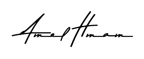 A modern signature idea for name Amel Hmam using Asem Kandis PERSONAL USE font. Clean strokes and elegant curves make it stand out instantly. Amel Hmam signature style 9 images and pictures png
