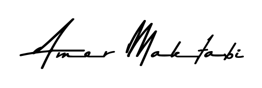 Personalize your online presence with Amer Maktabi signature rendered in elegant Asem Kandis PERSONAL USE font. Great for website footers and blogs. Amer Maktabi signature style 9 images and pictures png