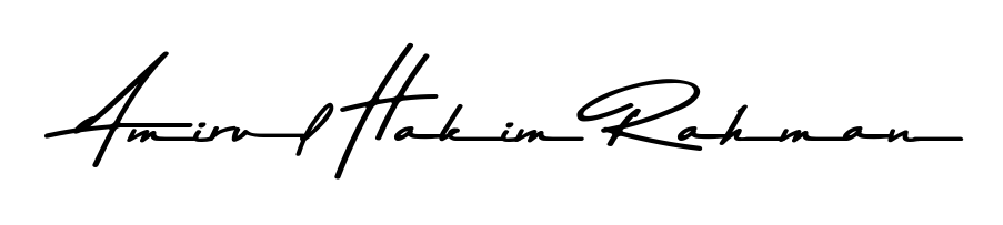 Discover how Amirul Hakim Rahman looks in an executive cursive font (Asem Kandis PERSONAL USE). Perfect for legal documents, invoices, and certificates. Amirul Hakim Rahman signature style 9 images and pictures png