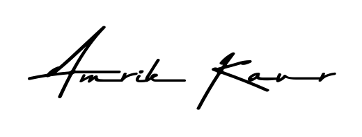 The Asem Kandis PERSONAL USE typeface gives name Amrik Kaur a refined look. Suitable for certificates, diplomas, and official verification. Amrik Kaur signature style 9 images and pictures png