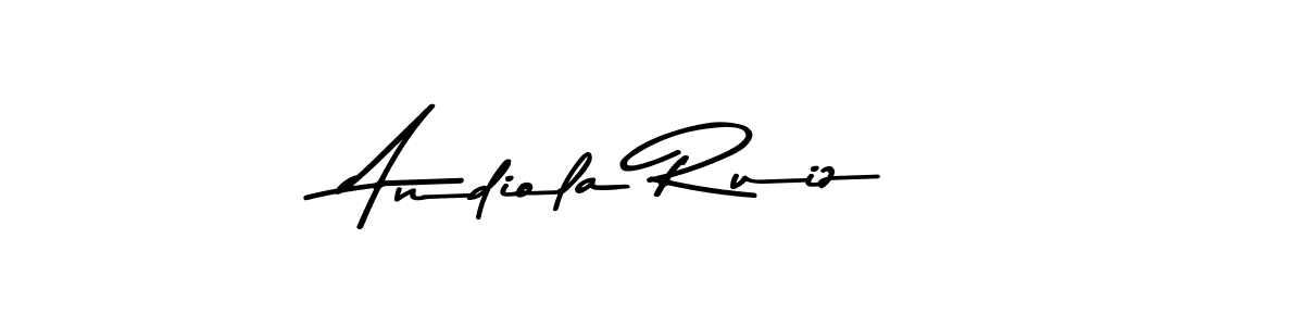 How to make Andiola Ruiz name signature. Use Asem Kandis PERSONAL USE style for creating short signs online. This is the latest handwritten sign. Andiola Ruiz signature style 9 images and pictures png