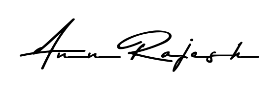 The Asem Kandis PERSONAL USE typeface gives name Ann Rajesh a refined look. Suitable for certificates, diplomas, and official verification. Ann Rajesh signature style 9 images and pictures png