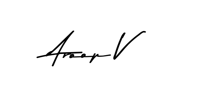 How to make Aroop V name signature. Use Asem Kandis PERSONAL USE style for creating short signs online. This is the latest handwritten sign. Aroop V signature style 9 images and pictures png