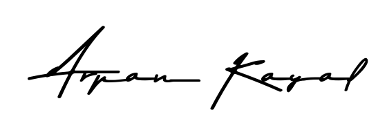 The Asem Kandis PERSONAL USE font transforms the name Arpan Kayal into an executive sign with sharp precision and distinguished character. Arpan Kayal signature style 9 images and pictures png