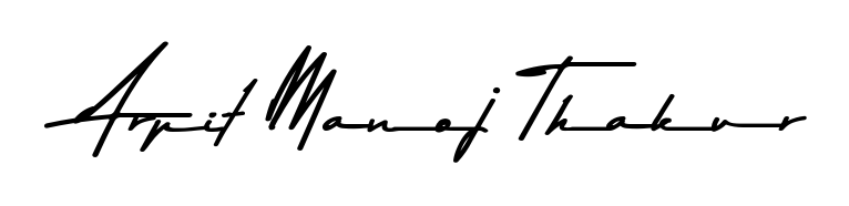 The Asem Kandis PERSONAL USE typeface gives name Arpit Manoj Thakur a refined look. Suitable for certificates, diplomas, and official verification. Arpit Manoj Thakur signature style 9 images and pictures png