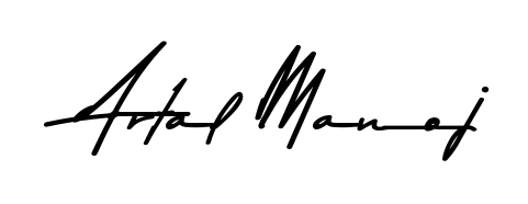 Transform the name Artal Manoj into a signature masterpiece using Asem Kandis PERSONAL USE font. Ideal for photographers, artists, and creators looking for watermarks. Artal Manoj signature style 9 images and pictures png